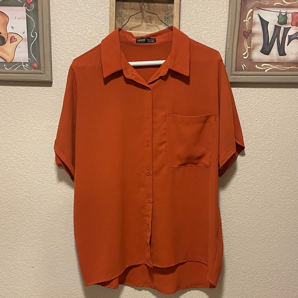 SHEIN Women's Vibrant Orange Button-Down Shirt